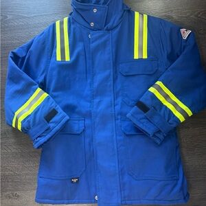 High-Visibility Blue Work Jacket with Reflective Stripes
